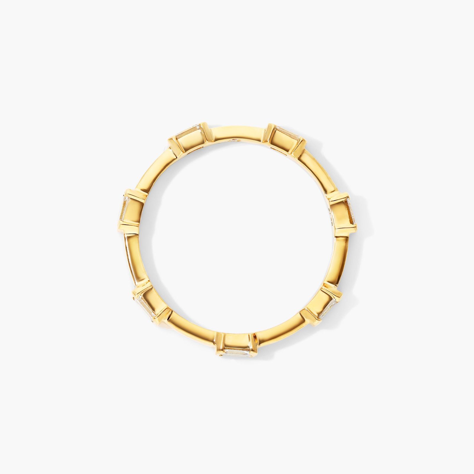 Emerald Cut Diamond Station Ring In 14K Yellow Gold