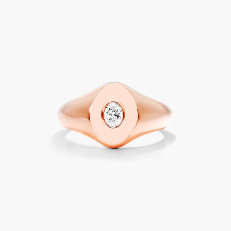 Oval Cut Diamond Signet Ring In 14K Rose Gold