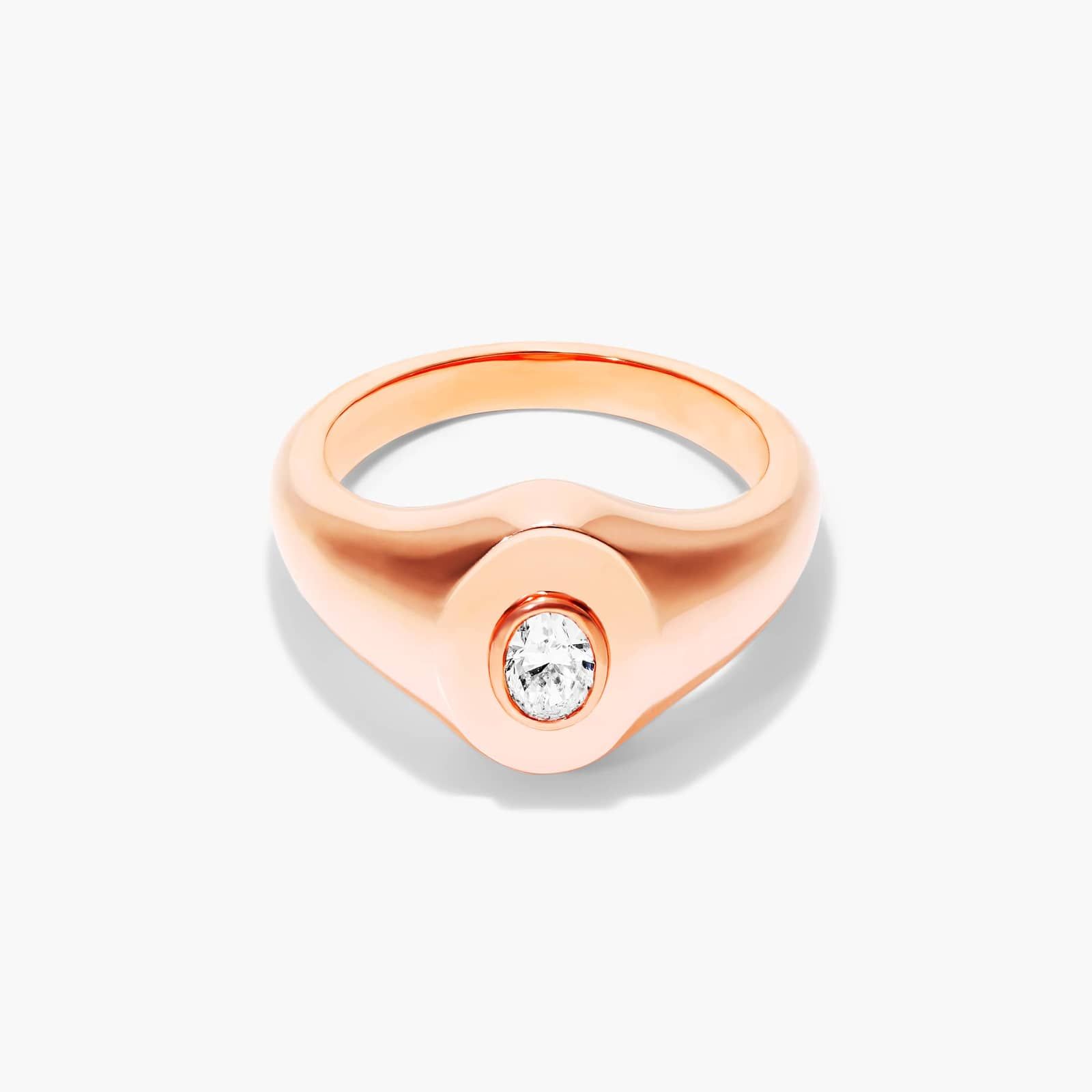 Oval Cut Diamond Signet Ring In 14K Rose Gold