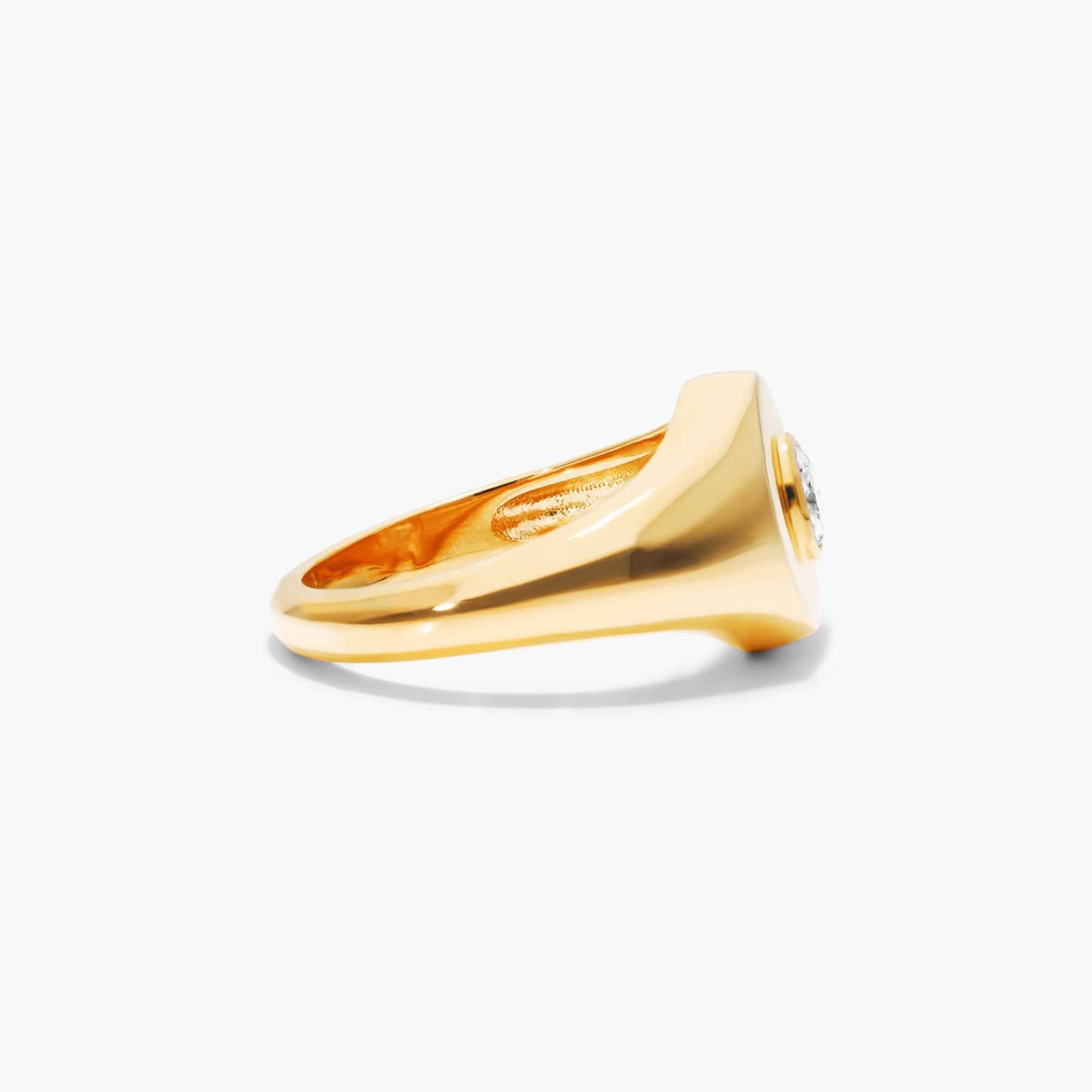 Oval Cut Diamond Signet Ring In 14K Yellow Gold