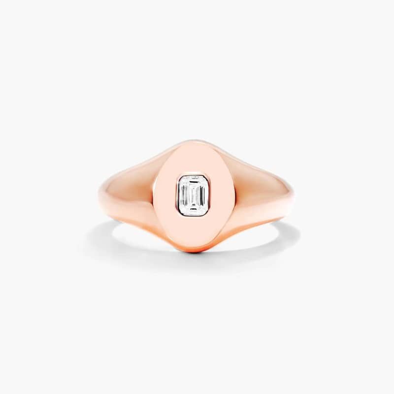 Emerald Cut Diamond Signet Ring In 14K Rose Gold