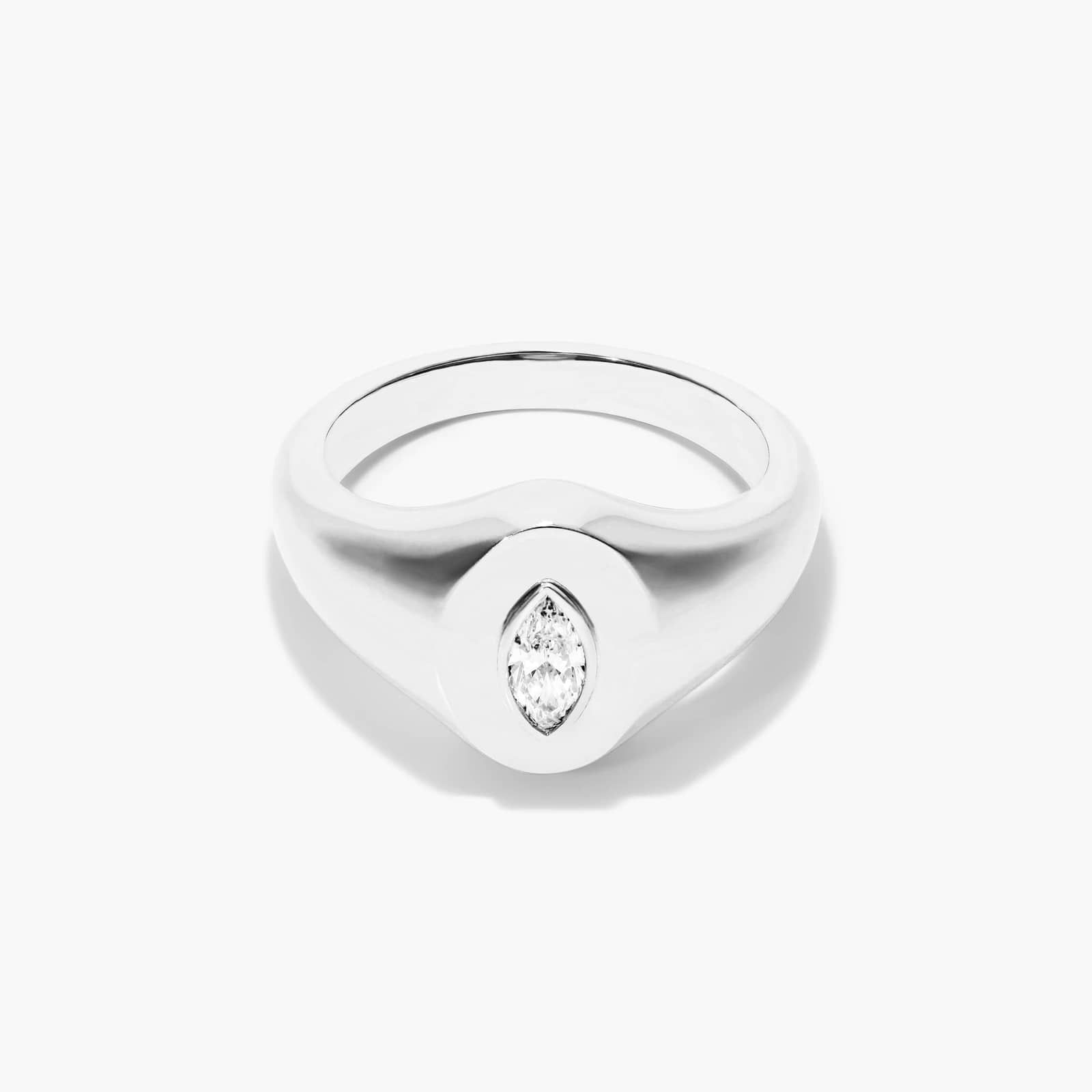 Marquise Cut Diamond Signet Ring In 14K White Gold