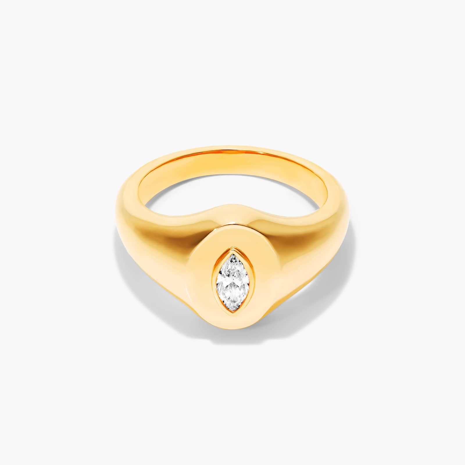 Marquise Cut Diamond Signet Ring In 14K Yellow Gold