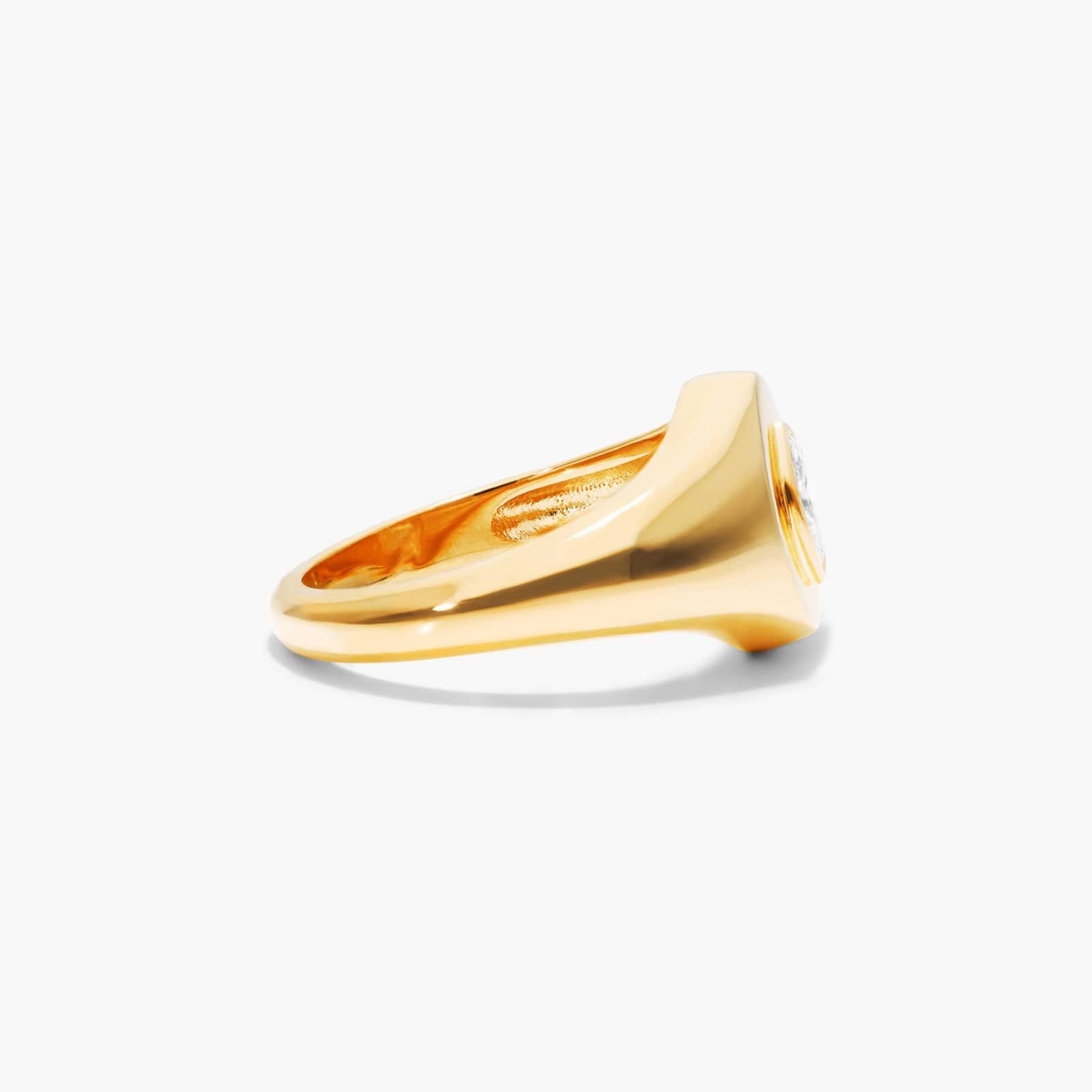Marquise Cut Diamond Signet Ring In 14K Yellow Gold