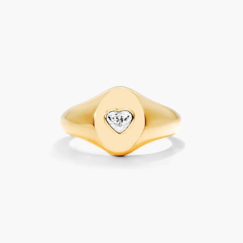 Heart Shape Diamond Signet Ring In 14K Yellow Gold