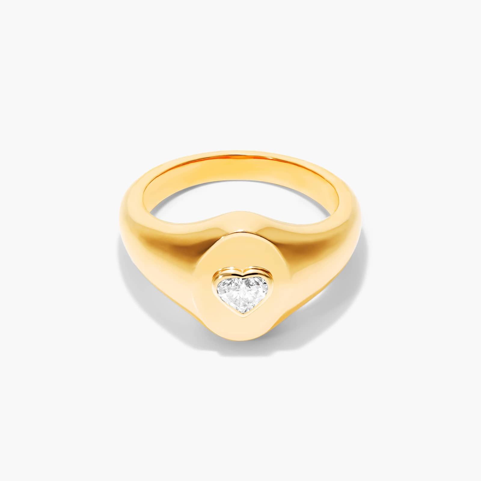 Heart Shape Diamond Signet Ring In 14K Yellow Gold