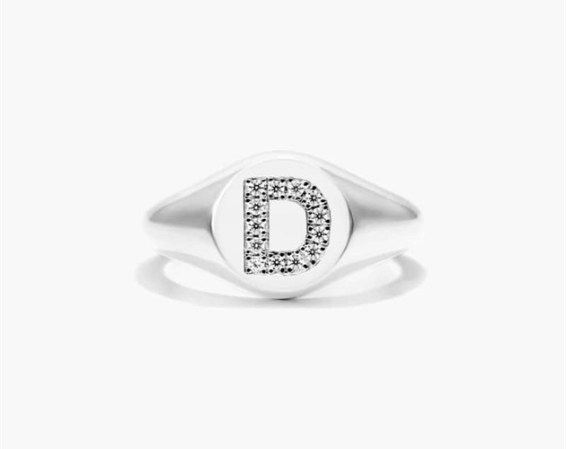 Diamond D Initial Signet Ring In 14K White Gold-8148773w14