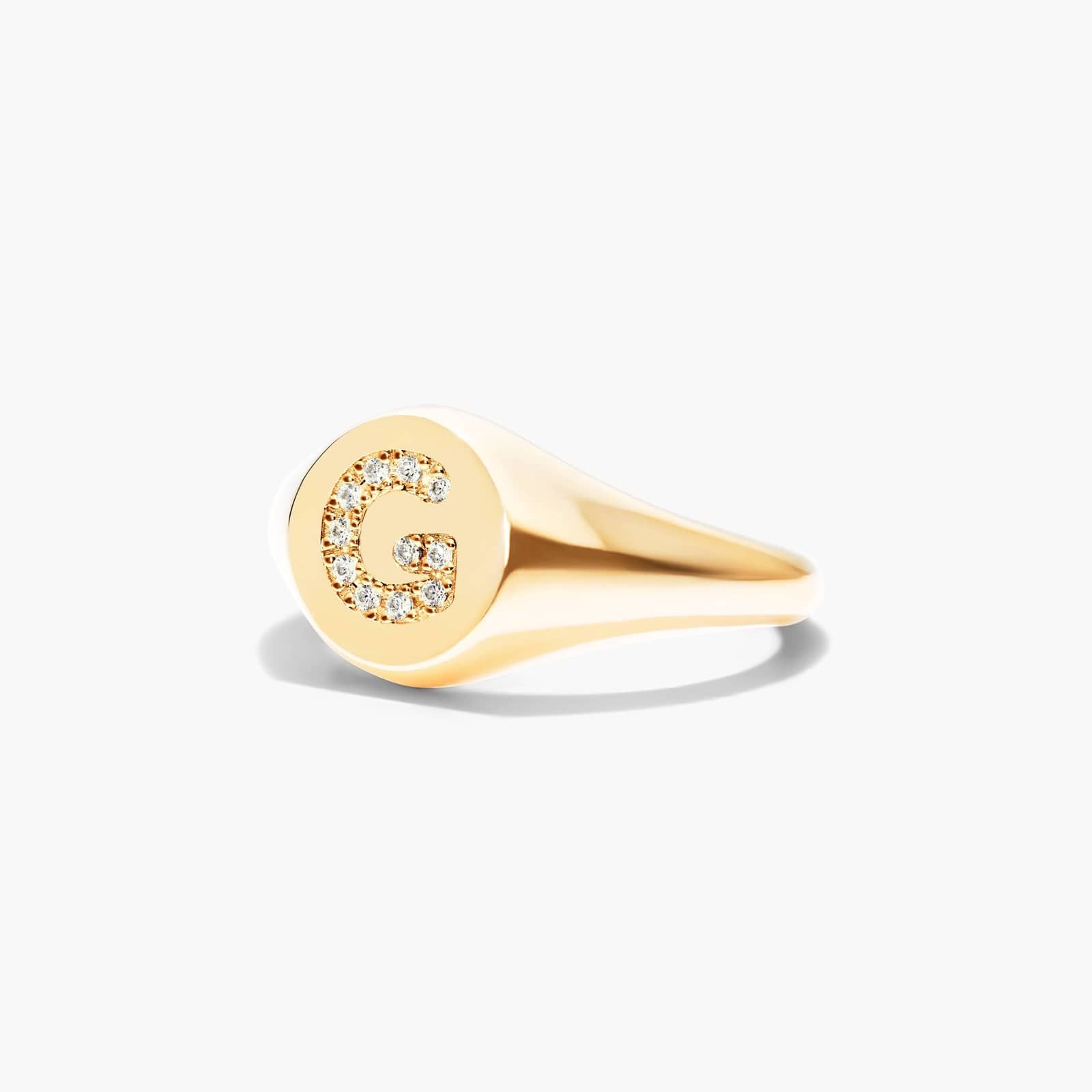 Diamond G Initial Signet Ring In 14K Yellow Gold