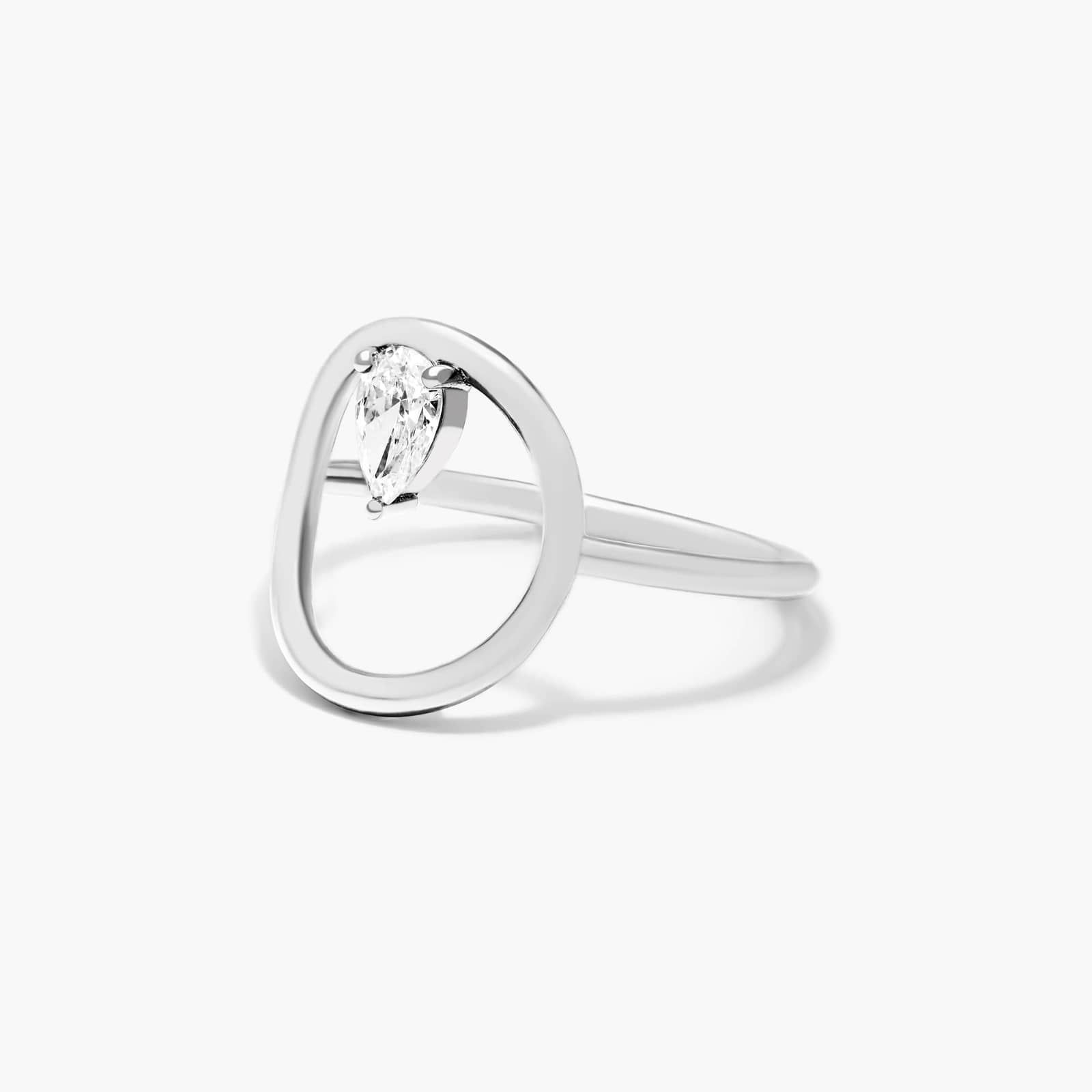Orbit Pear Shape Diamond Ring In 14K White Gold