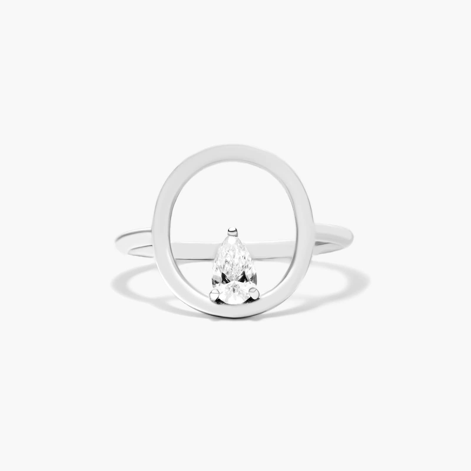 Orbit Pear Shape Diamond Ring In 14K White Gold