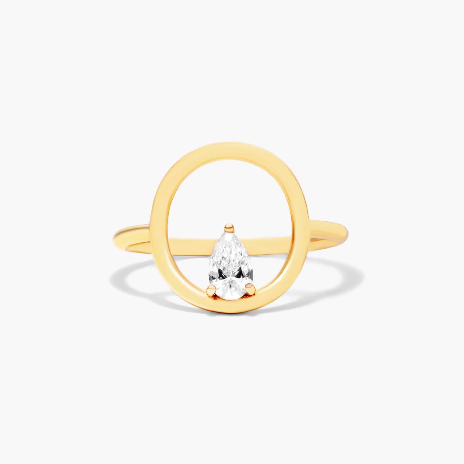 Orbit Pear Shape Diamond Ring In 14K Yellow Gold