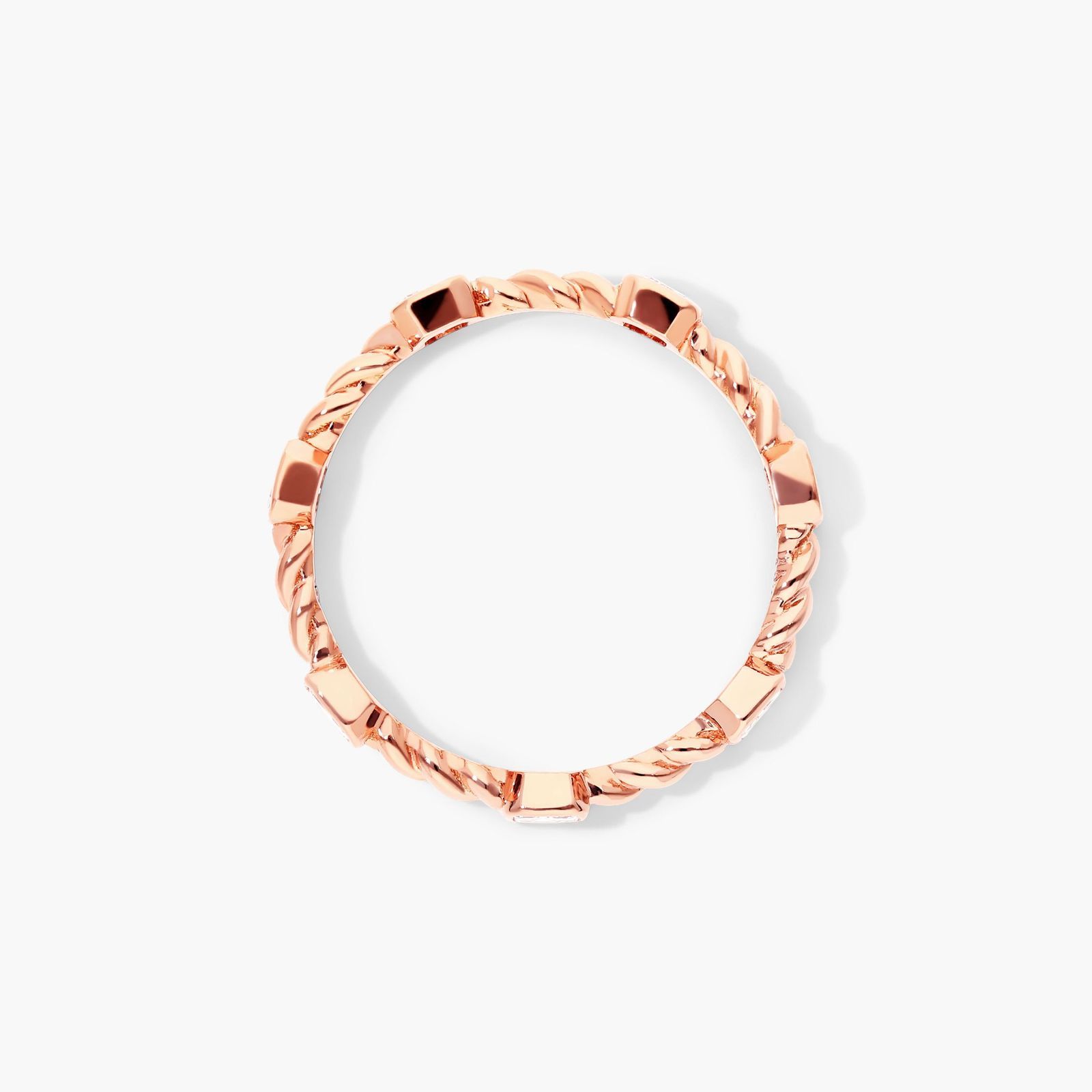 Asscher Cut Diamond Station Cable Ring In 14K Rose Gold