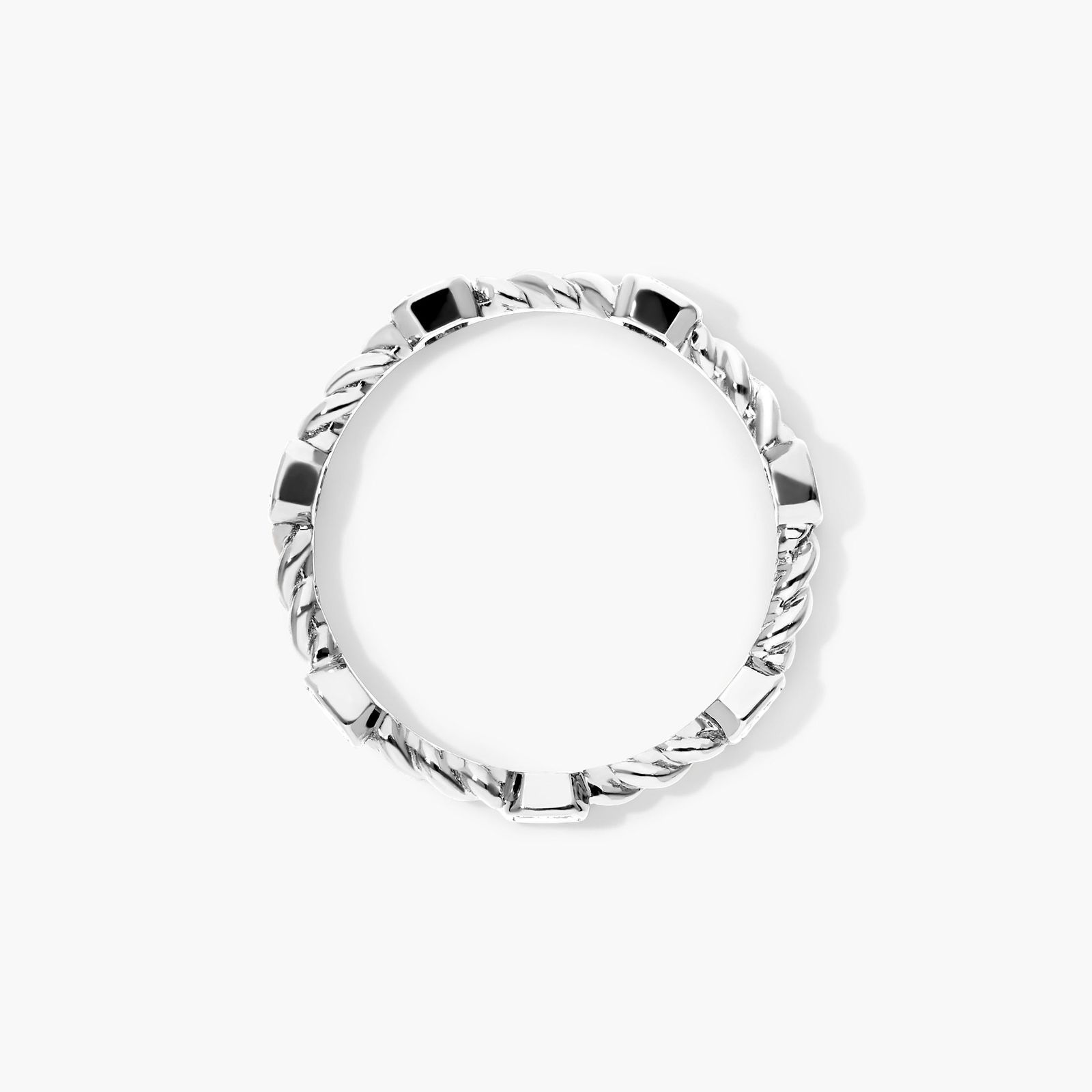 Asscher Cut Diamond Station Cable Ring In 14K White Gold