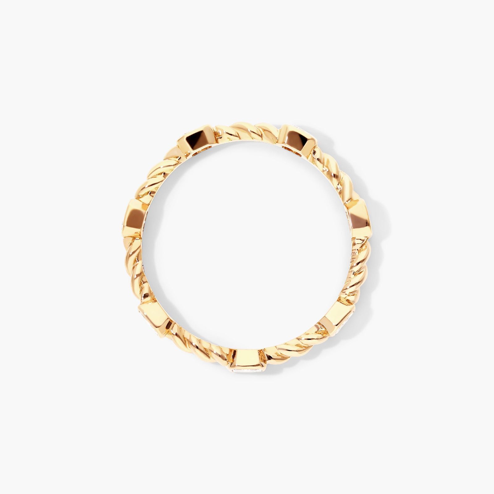 Asscher Cut Diamond Station Cable Ring In 14K Yellow Gold