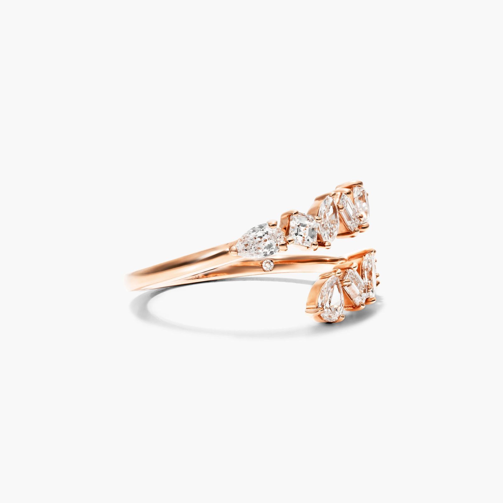 Mixed Diamond Bypass Ring In 14K Rose Gold