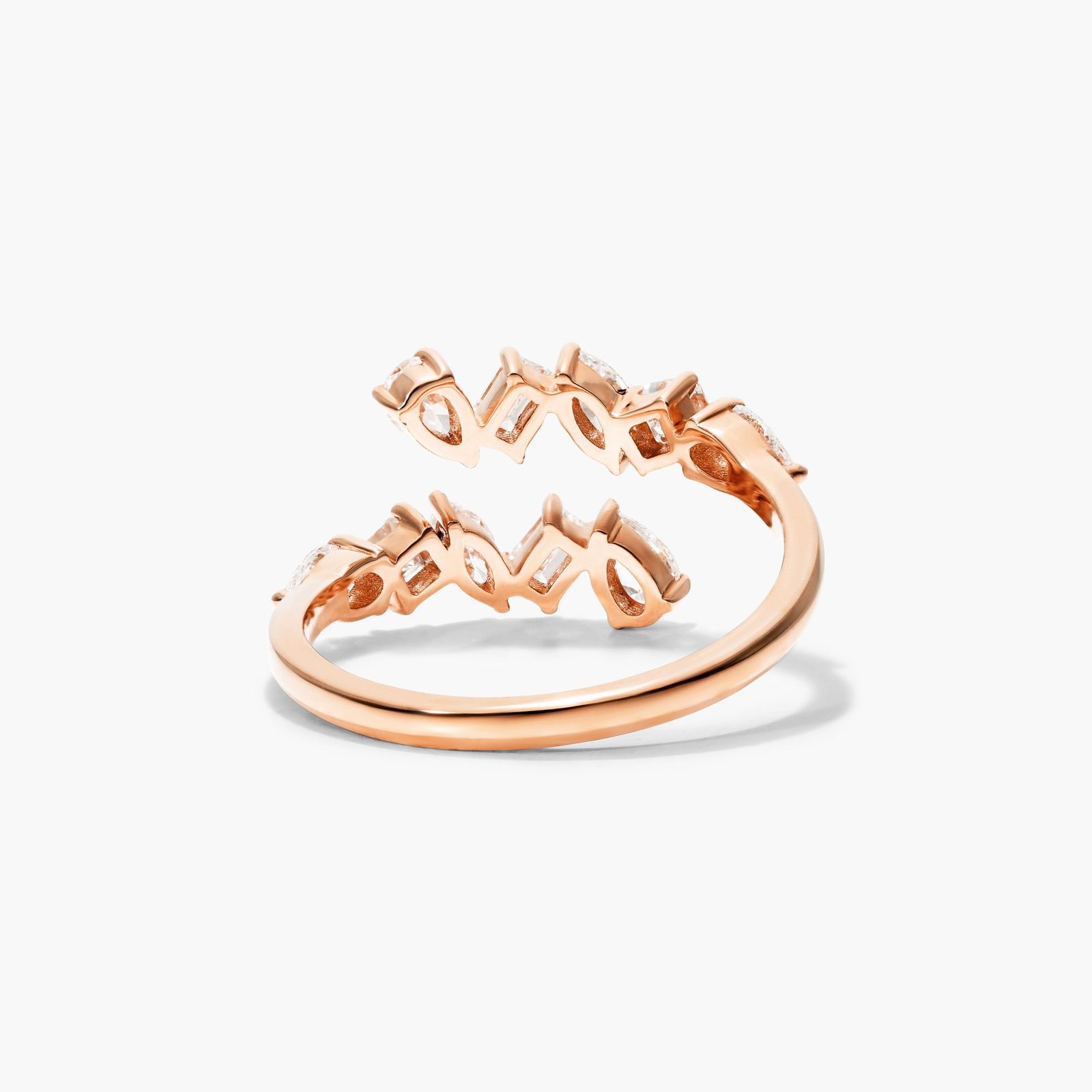 Mixed Diamond Bypass Ring In 14K Rose Gold