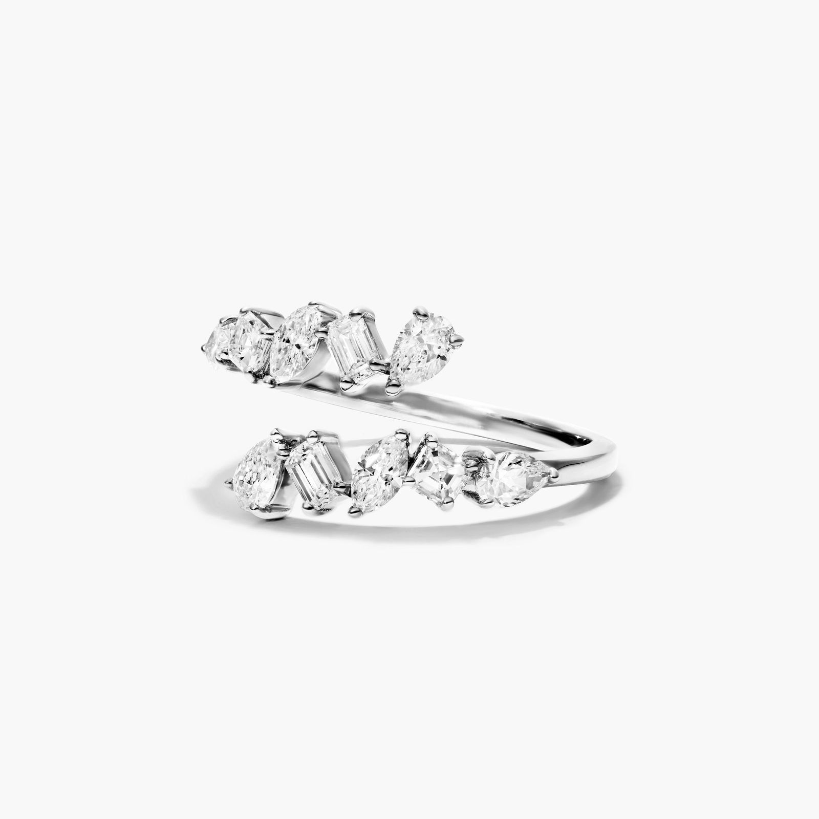 Mixed Diamond Bypass Ring In 14K White Gold