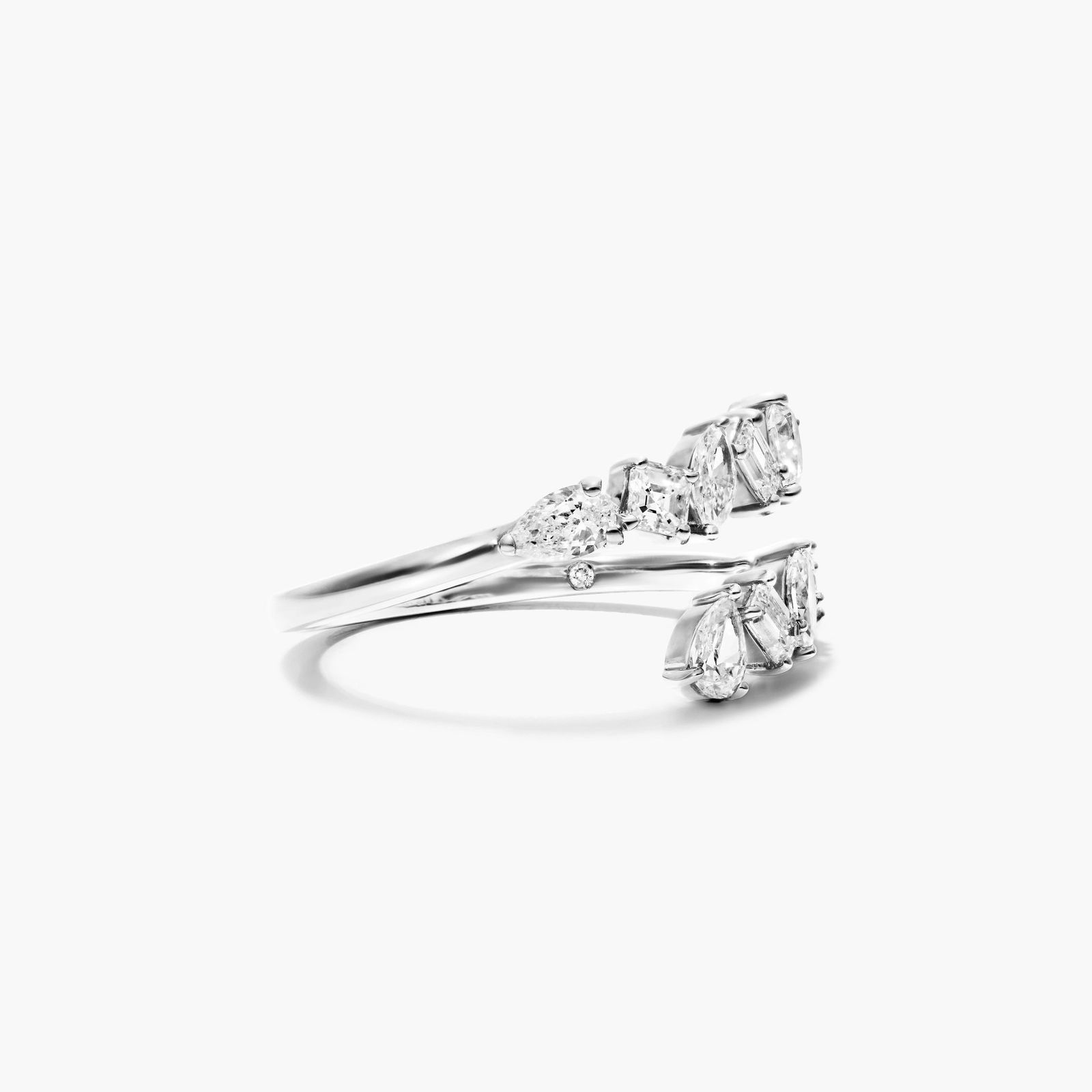 Mixed Diamond Bypass Ring In 14K White Gold