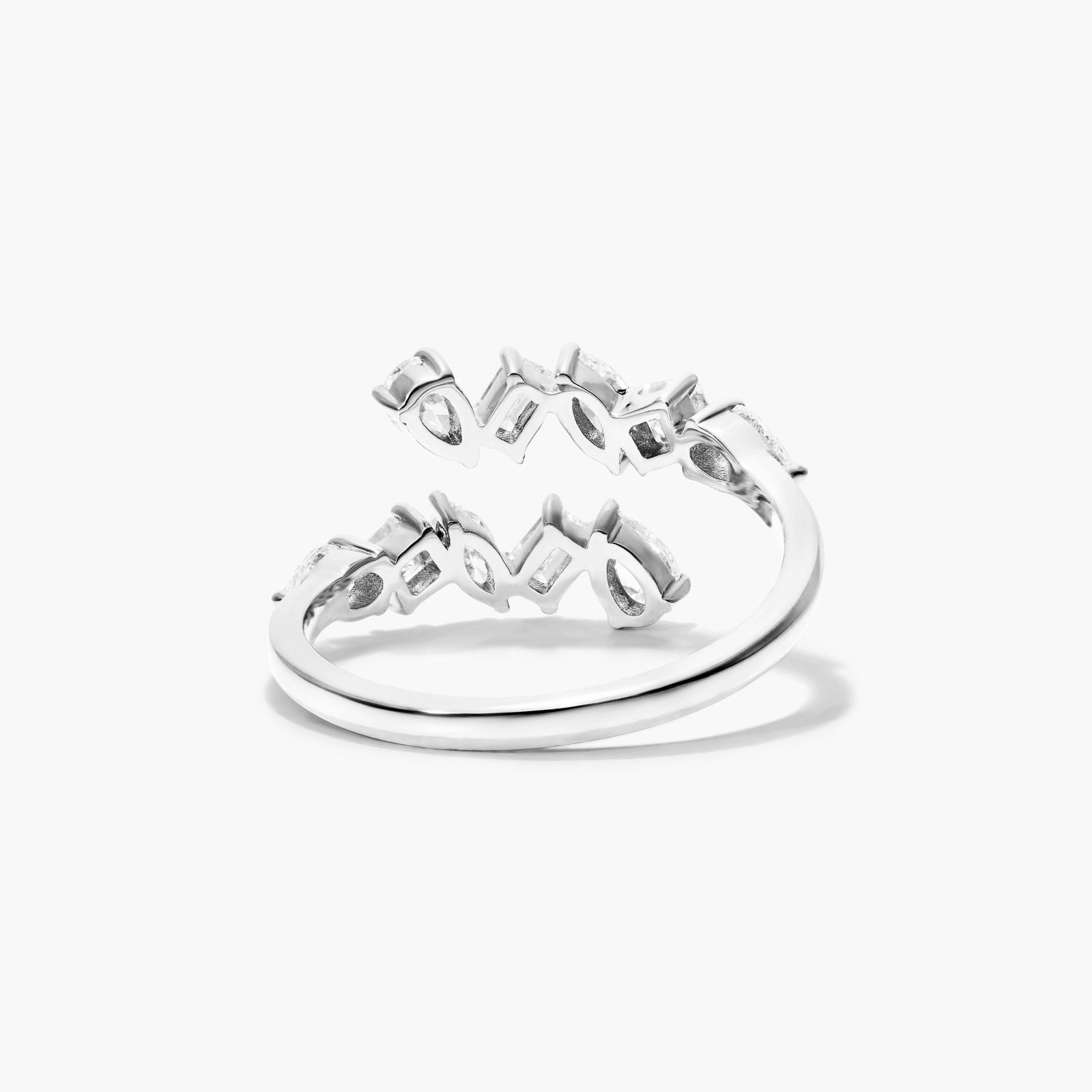 Mixed Diamond Bypass Ring In 14K White Gold
