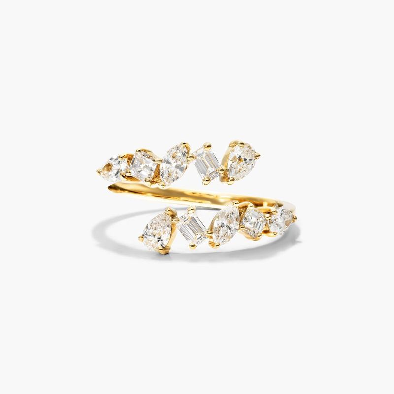 Mixed Diamond Bypass Ring In 14K Yellow Gold
