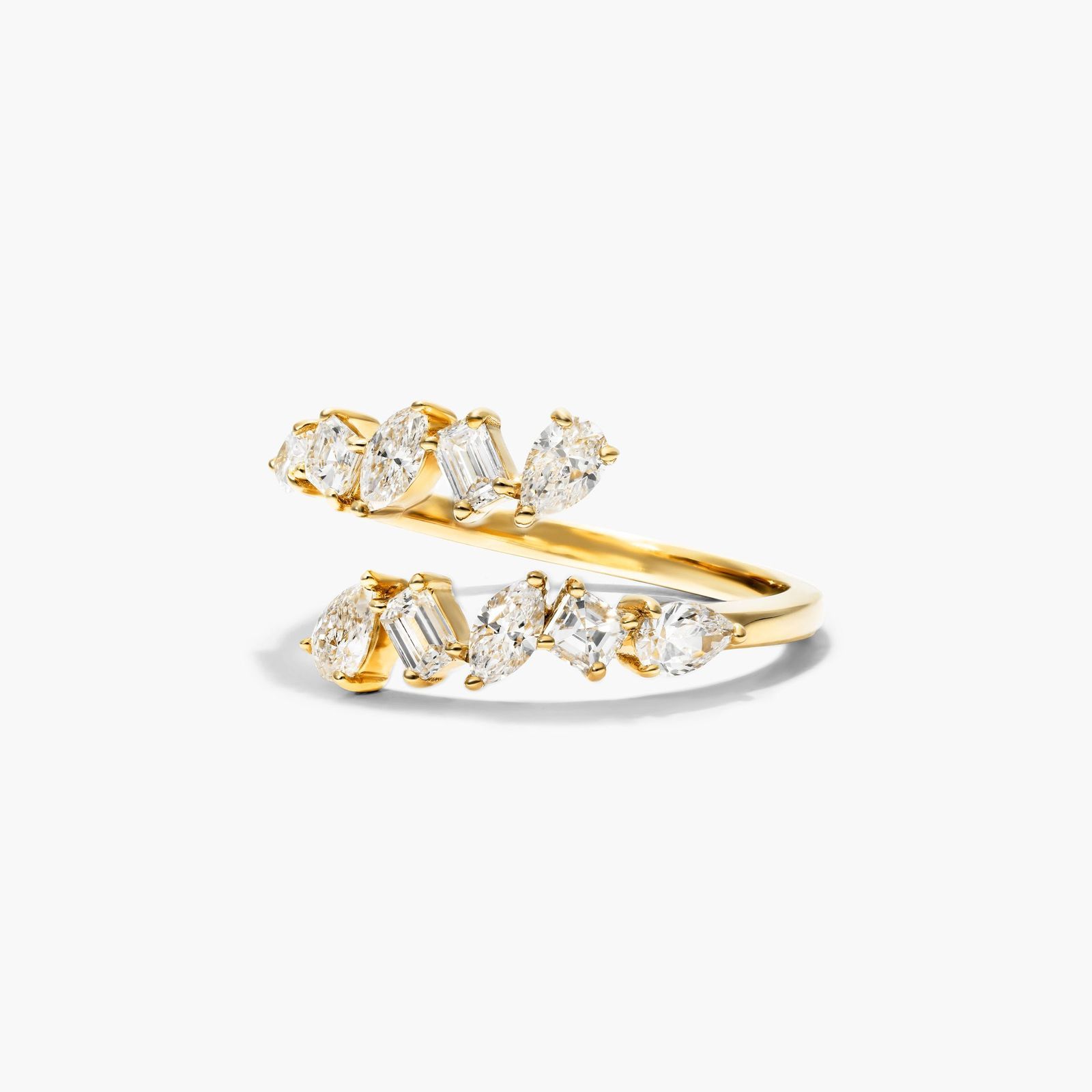 Mixed Diamond Bypass Ring In 14K Yellow Gold