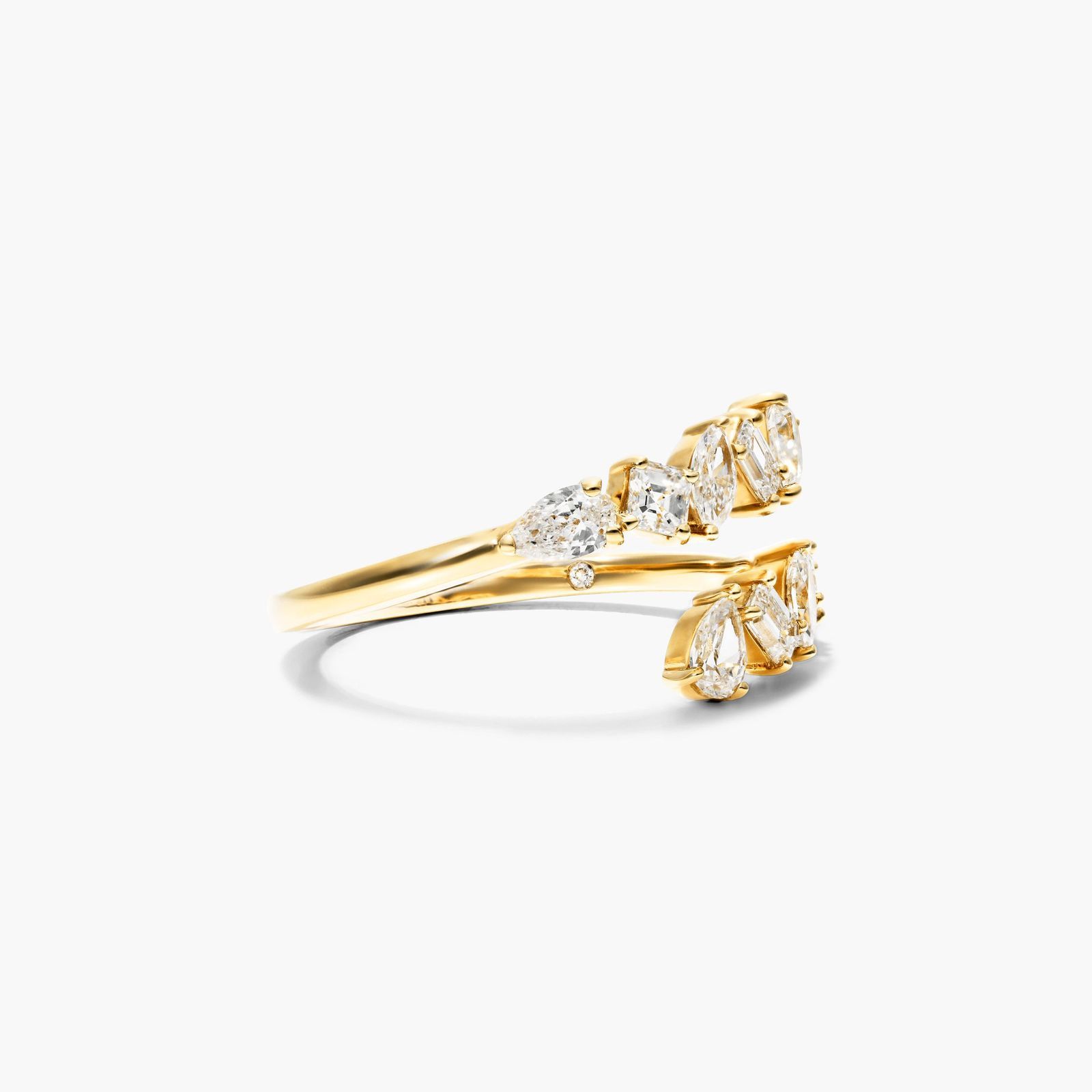 Mixed Diamond Bypass Ring In 14K Yellow Gold