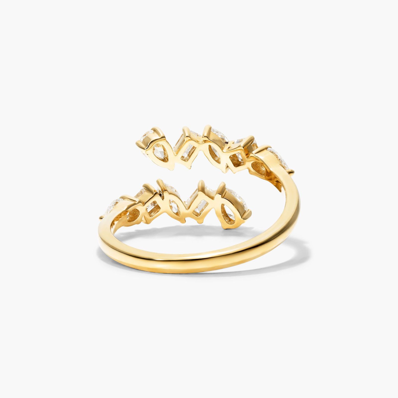 Mixed Diamond Bypass Ring In 14K Yellow Gold