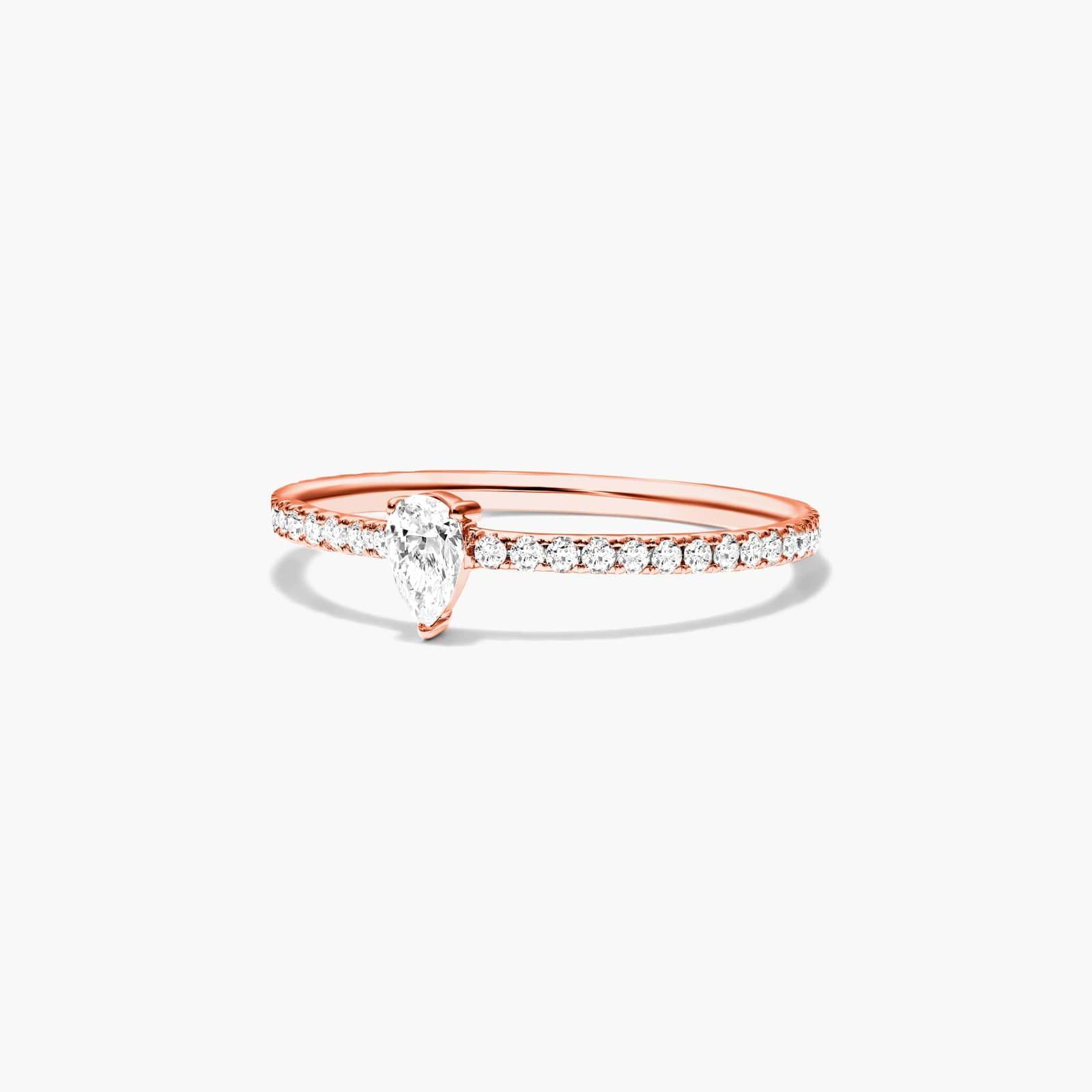 Petite Pear Shape Diamond Pavé Ring In 14K Rose Gold