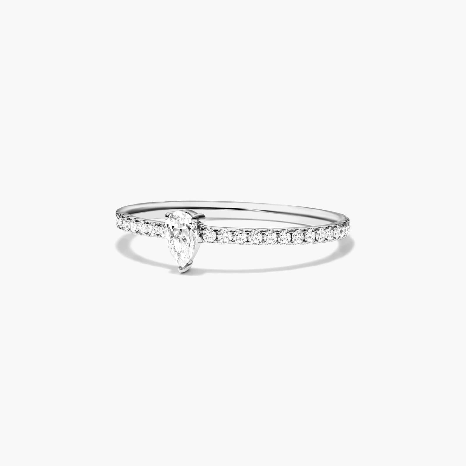 Petite Pear Shape Diamond Pavé Ring In 14K White Gold