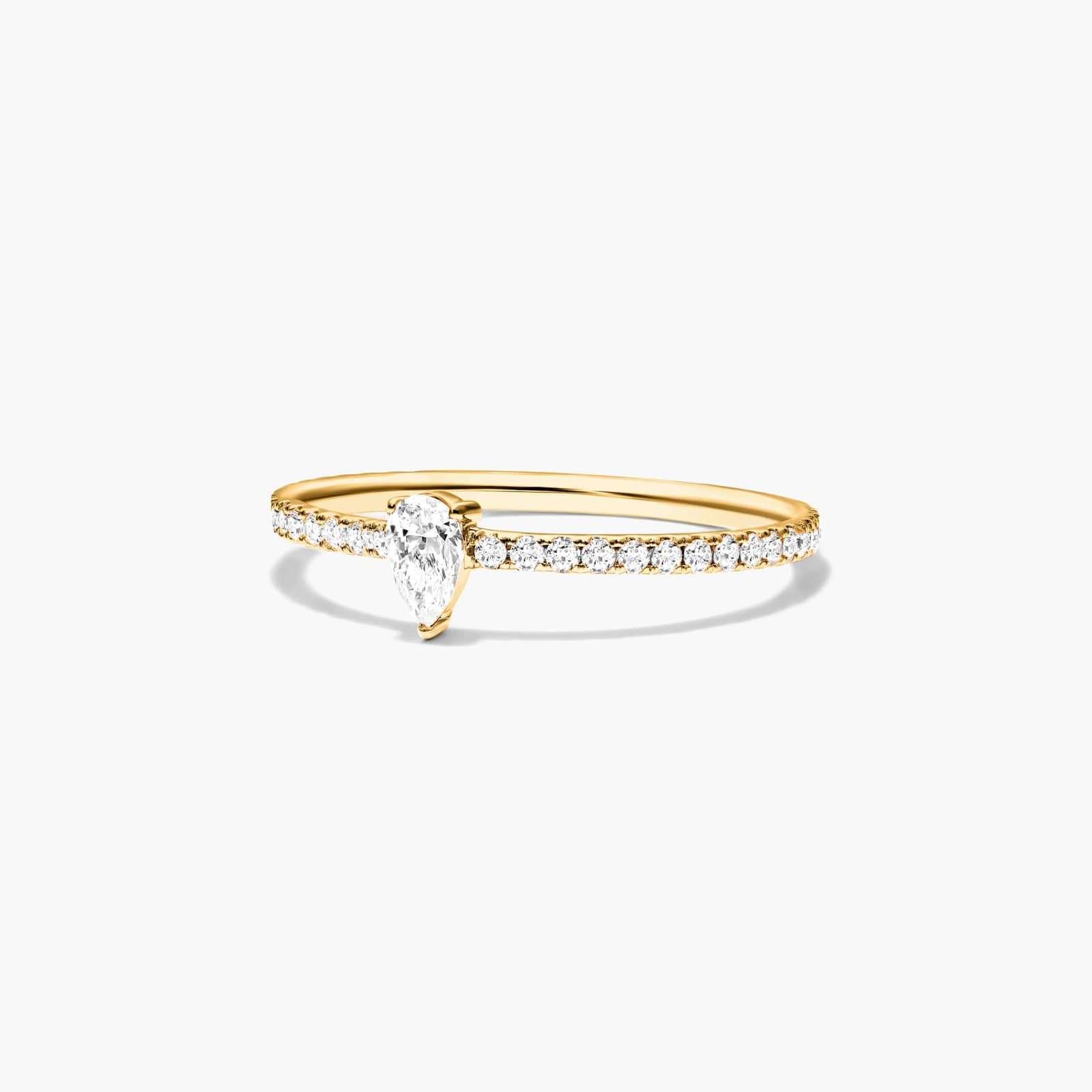 Petite Pear Shape Diamond Pavé Ring In 14K Yellow Gold