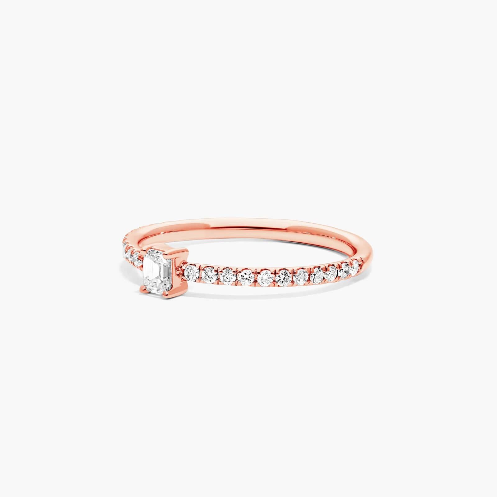 Petite Emerald Cut Diamond Pavé Ring In 14K Rose Gold