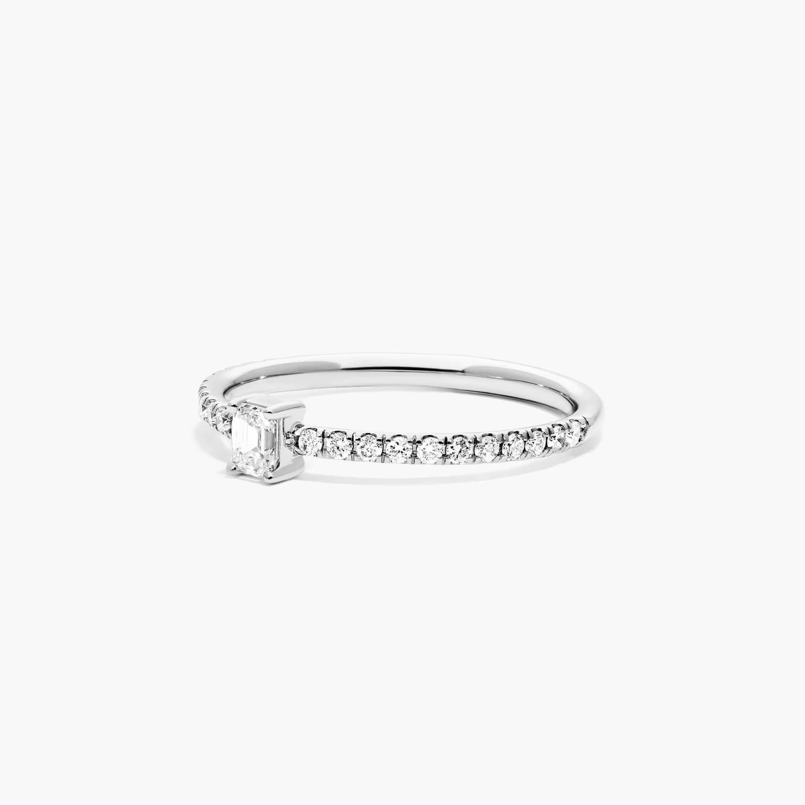 Petite Emerald Cut Diamond Pavé Ring In 14K White Gold
