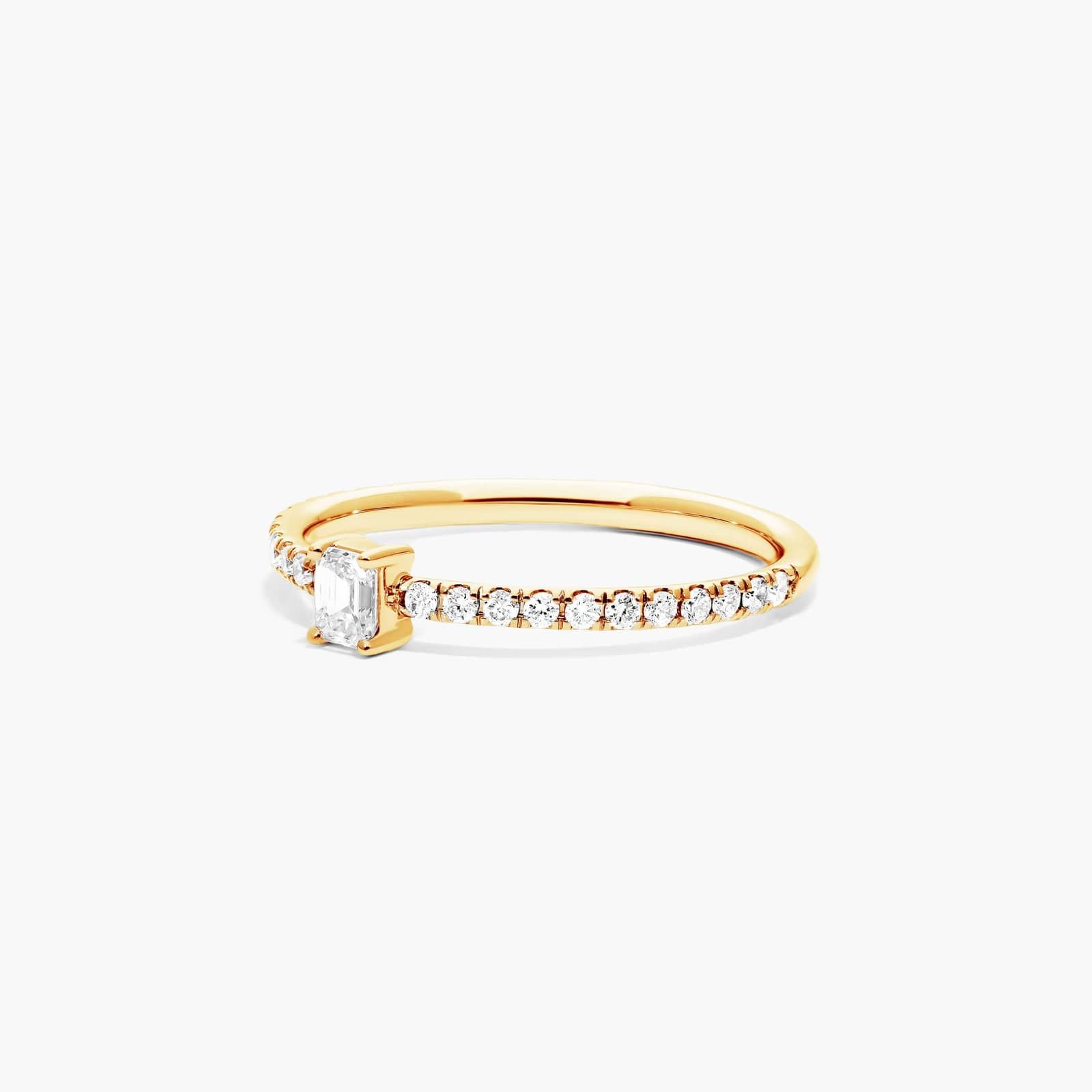 Petite Emerald Cut Diamond Pavé Ring In 14K Yellow Gold