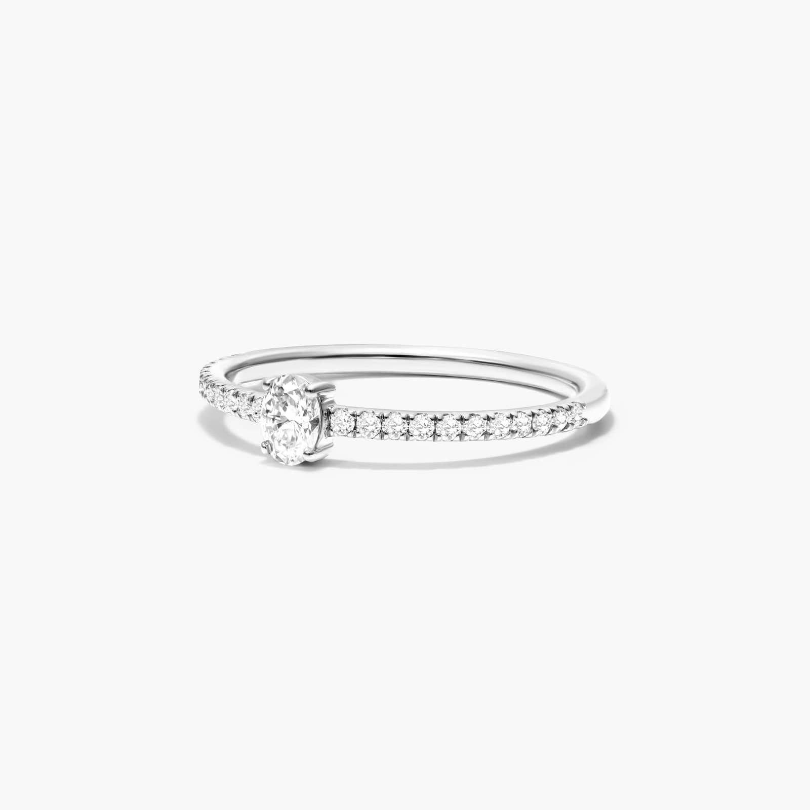 Petite Oval Cut Diamond Pavé Ring In 14K White Gold