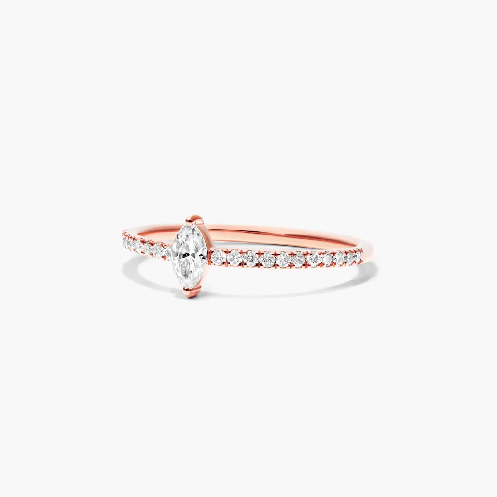 Petite Marquise Cut Diamond Pavé Ring In 14K Rose Gold