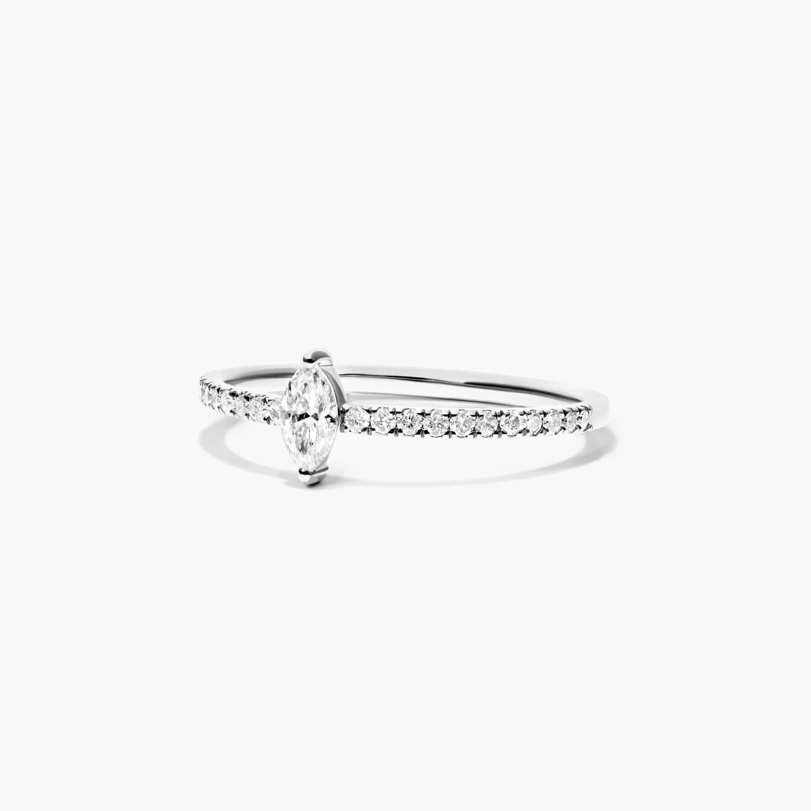 Petite Marquise Cut Diamond Pavé Ring In 14K White Gold