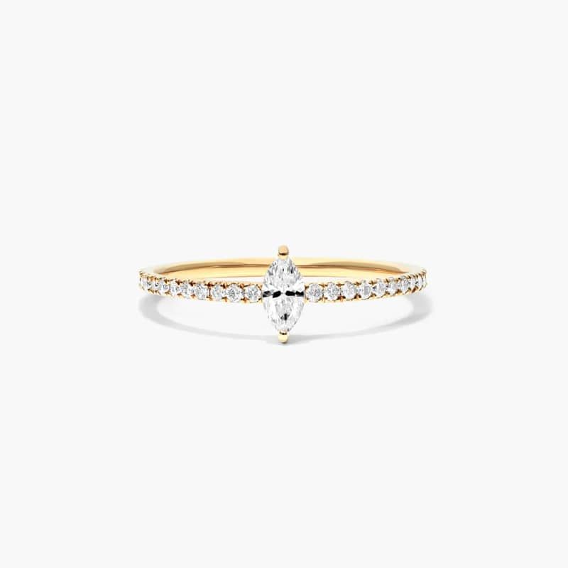 Petite Marquise Cut Diamond Pavé Ring In 14K Yellow Gold