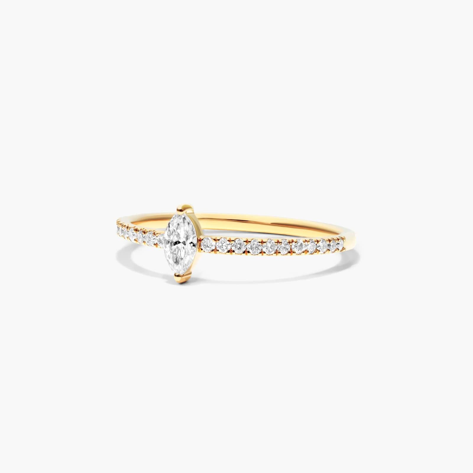 Petite Marquise Cut Diamond Pavé Ring In 14K Yellow Gold
