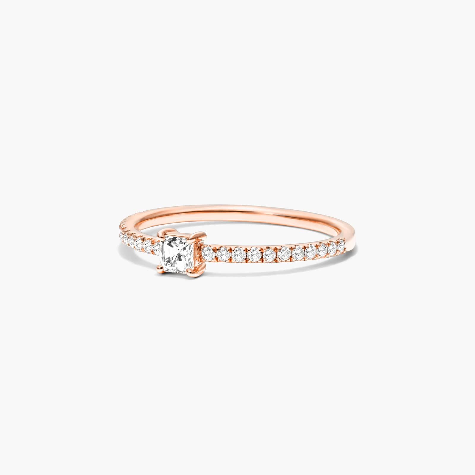Petite Princess Cut Diamond Pavé Ring In 14K Rose Gold