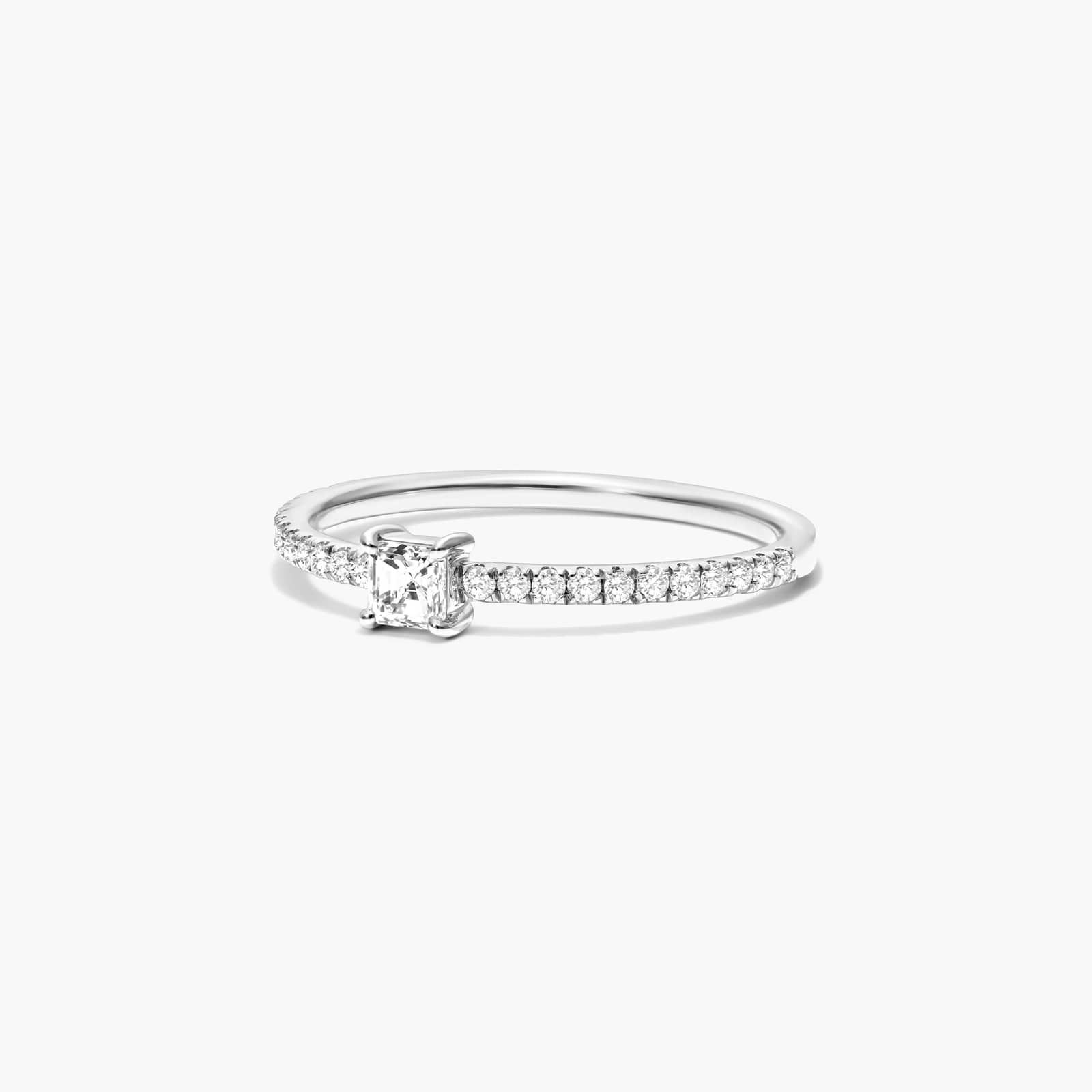 Petite Princess Cut Diamond Pavé Ring In 14K White Gold
