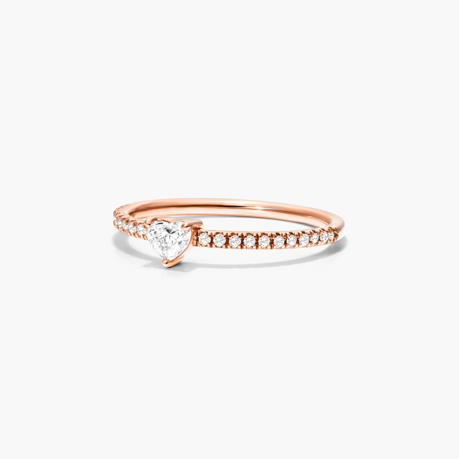 Petite Heart Shape Diamond Pavé Ring In 14K Rose Gold