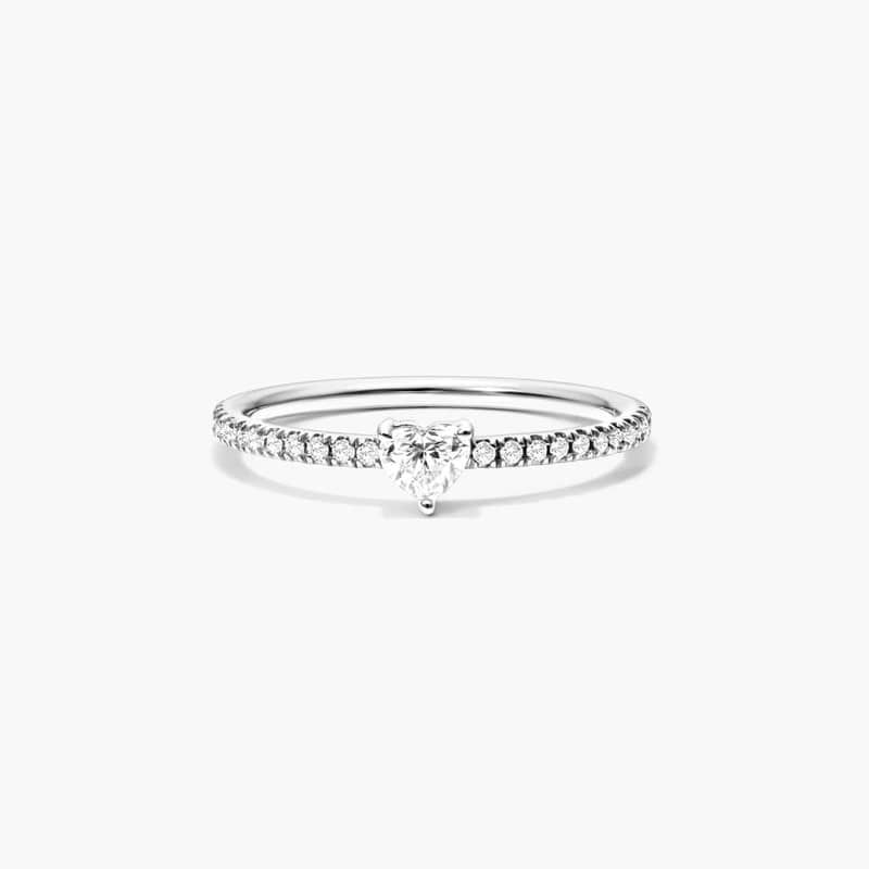 Petite Heart Shape Diamond Pavé Ring In 14K White Gold