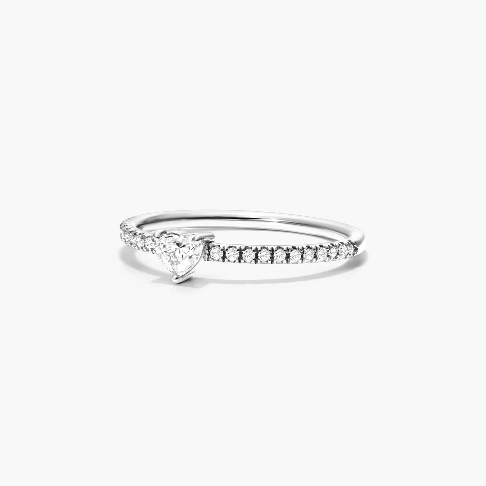 Petite Heart Shape Diamond Pavé Ring In 14K White Gold