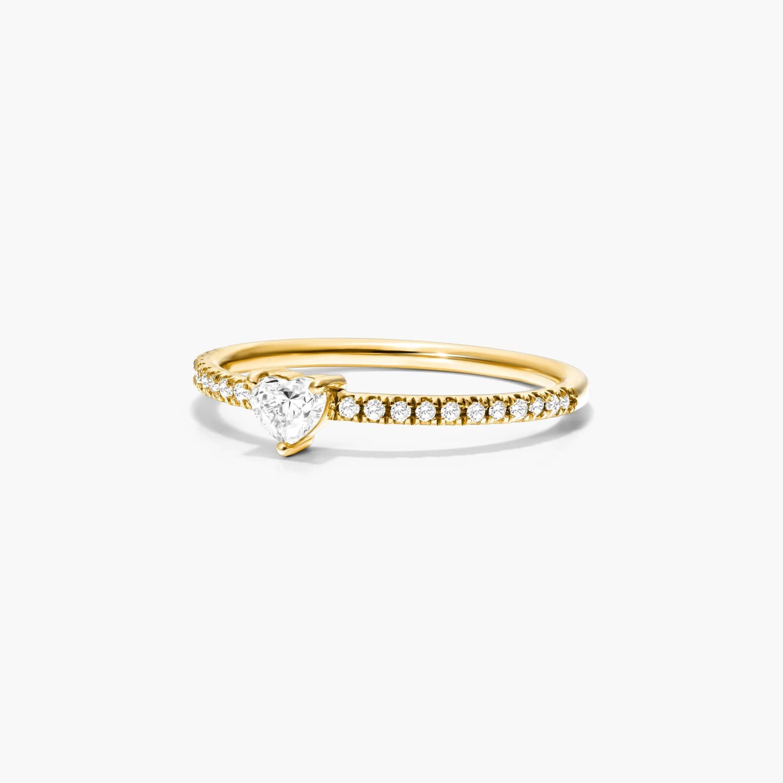 Petite Heart Shape Diamond Pavé Ring In 14K Yellow Gold
