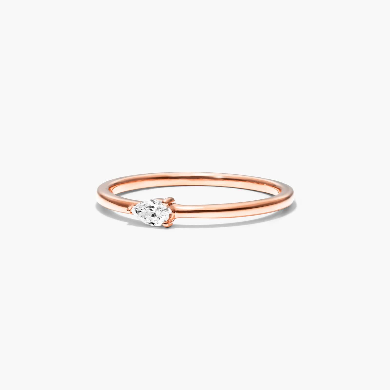 Petite Pear Shape Solitaire Diamond Ring In 14K Rose Gold