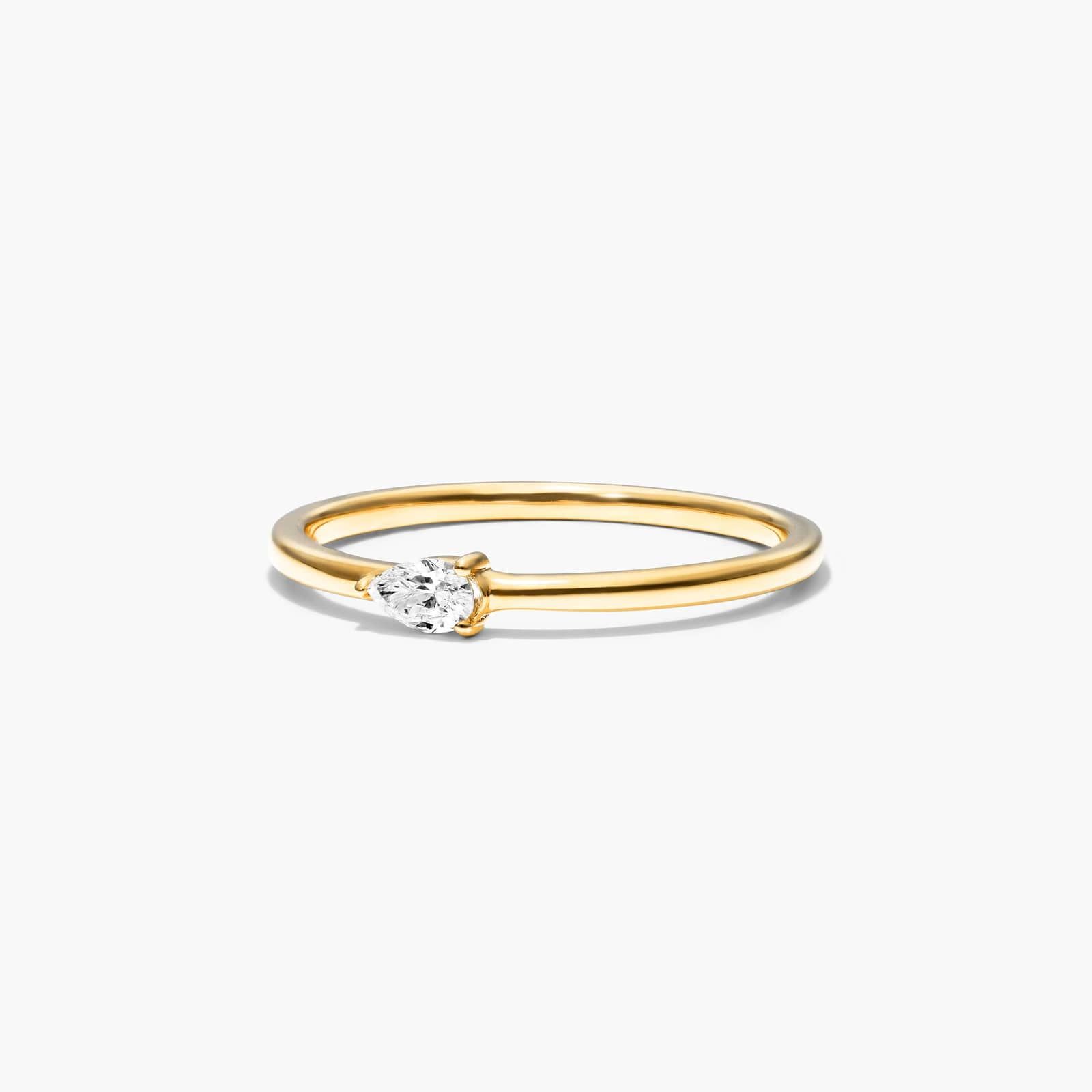 Petite Pear Shape Solitaire Diamond Ring In 14K Yellow Gold