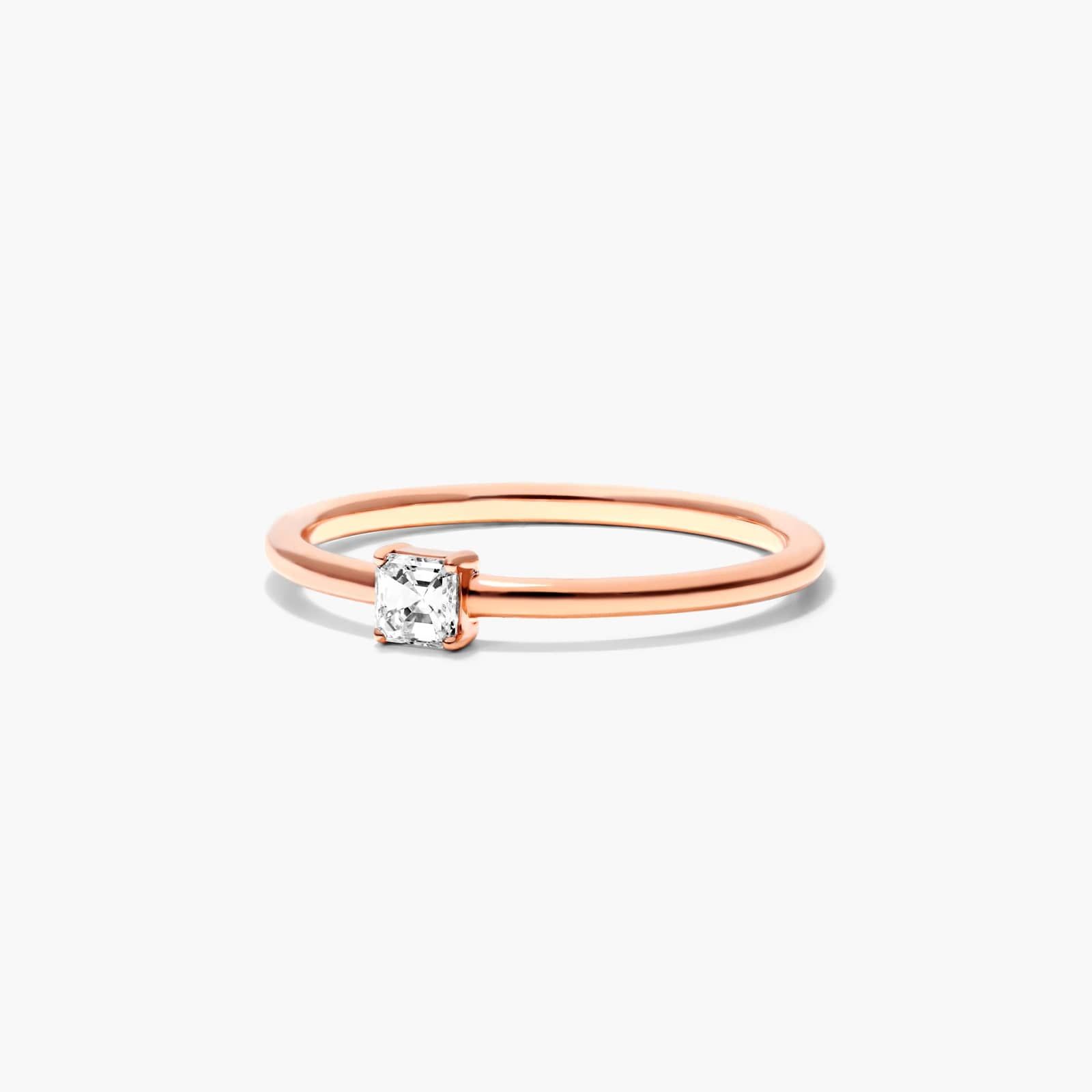Petite Asscher Cut Solitaire Diamond Ring In 14K Rose Gold