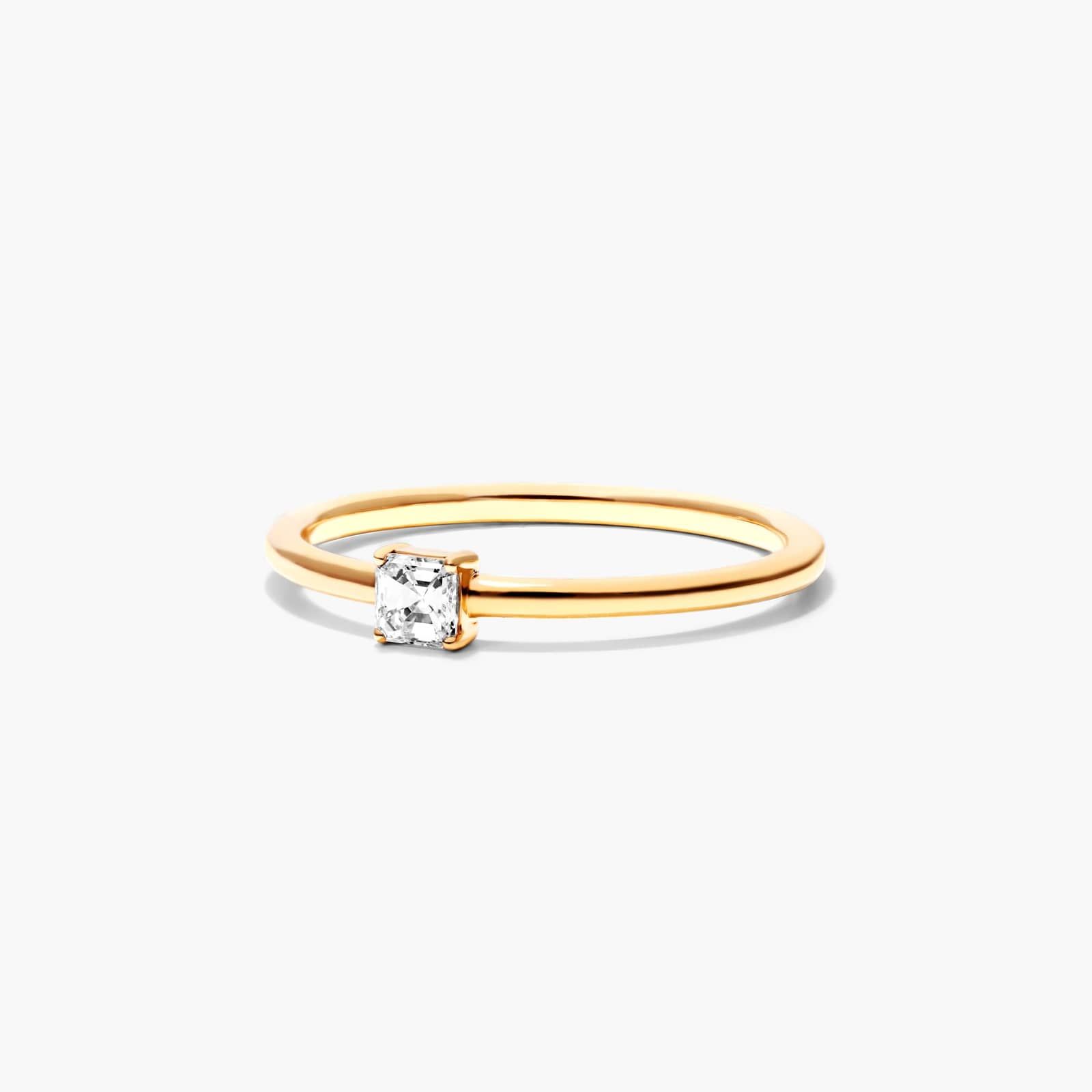 Petite Asscher Cut Solitaire Diamond Ring In 14K Yellow Gold