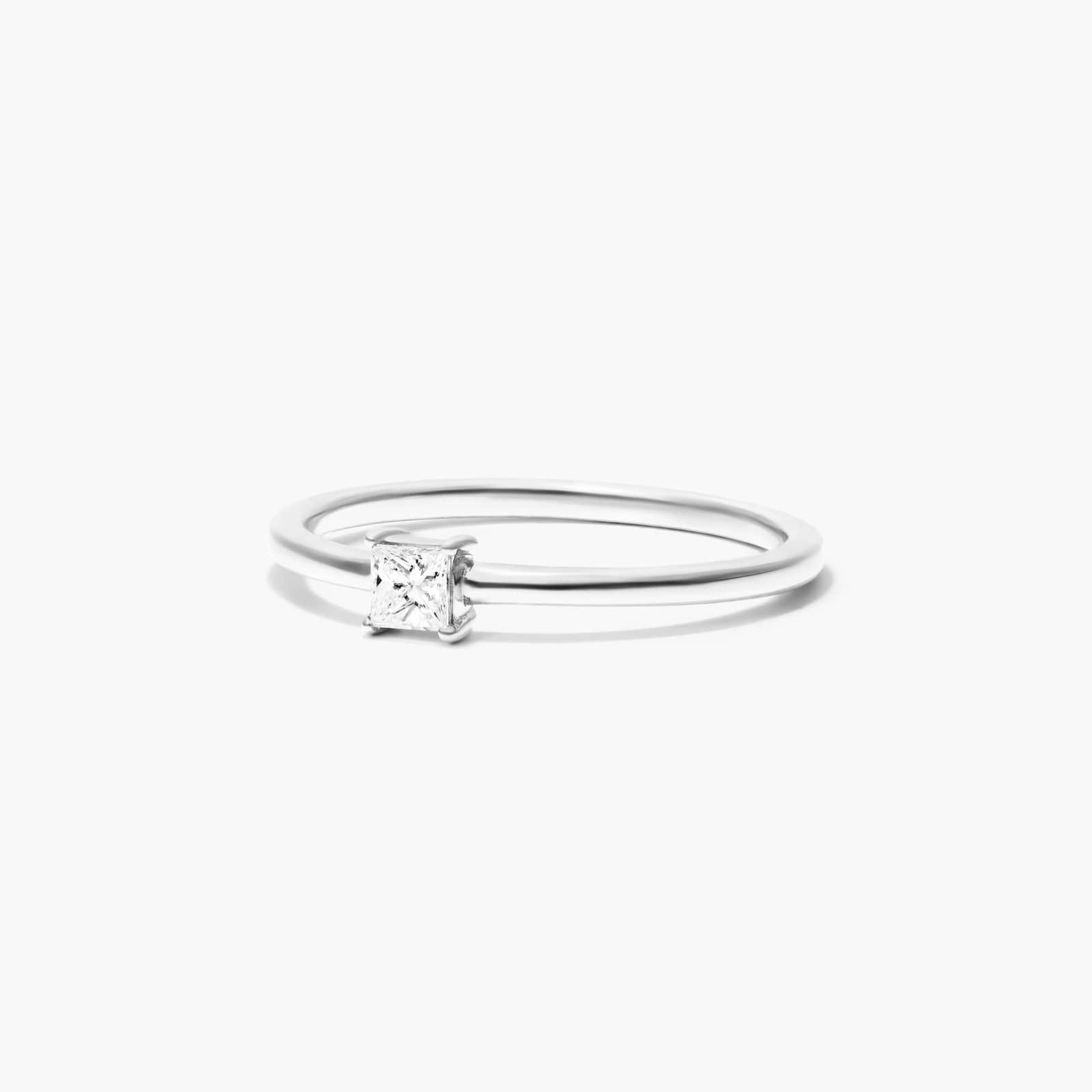 Petite Princess Cut Solitaire Diamond Ring In 14K White Gold