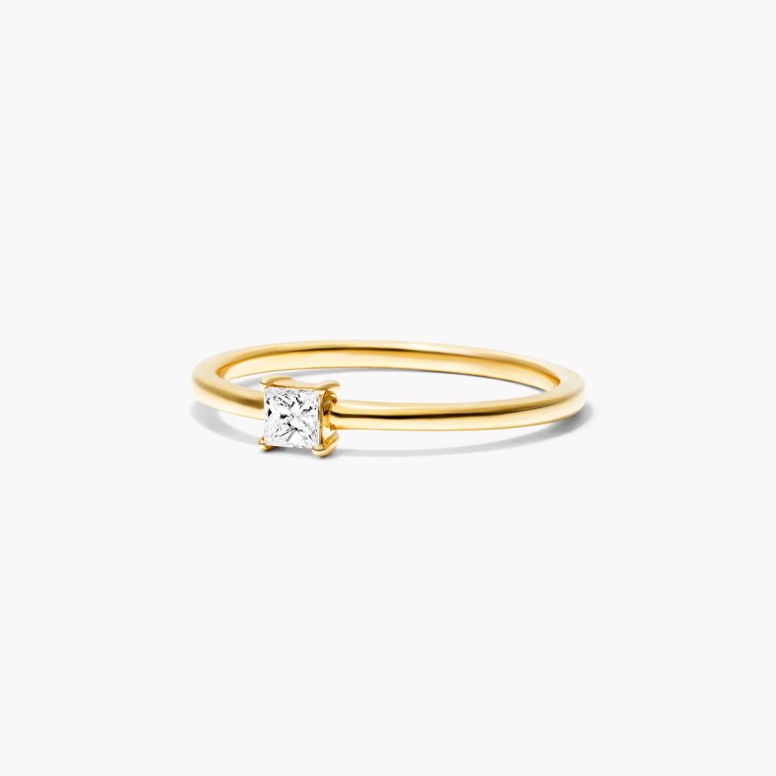 Petite Princess Cut Solitaire Diamond Ring In 14K Yellow Gold